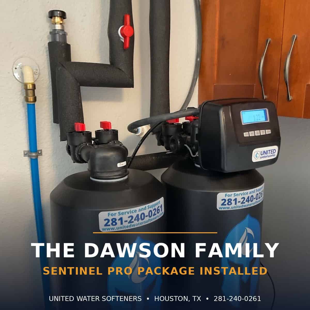Sentinel PRO twin-tank water softener installed in Houston, TX 77035 home