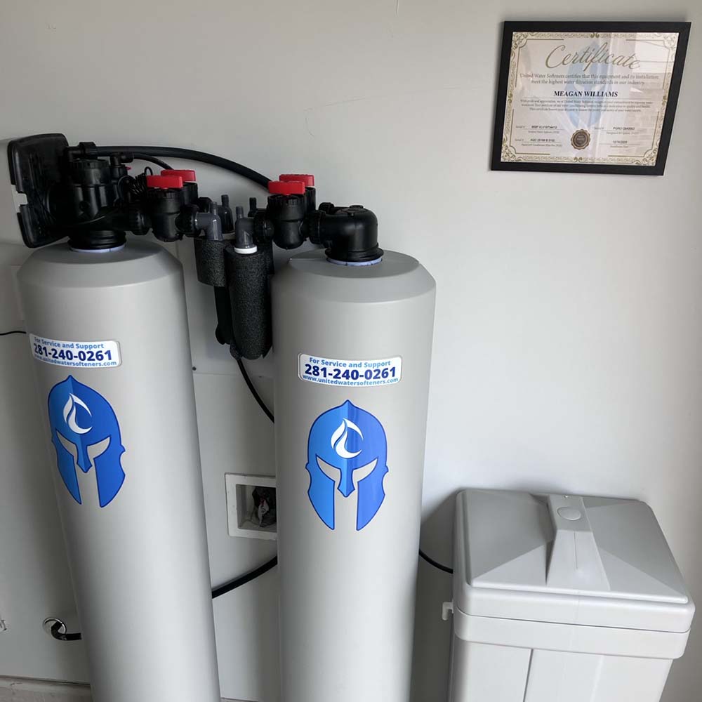 Elite Package water softener and carbon filtration system – the number one customer choice – professionally installed in Montgomery, Texas by United Water Softeners.