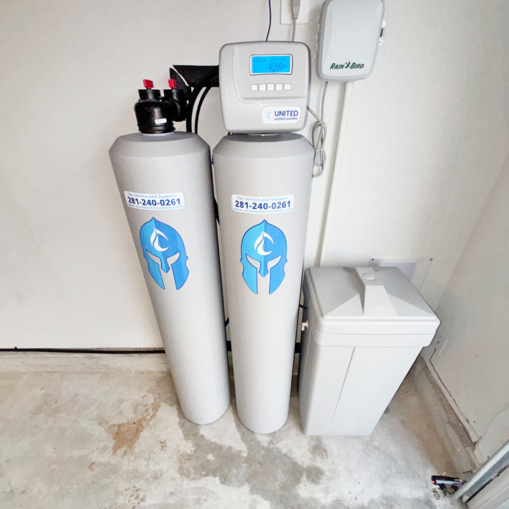 Sentinel Elite premium whole-house water softener system professionally installed in Conroe, Texas by United Water Softeners – the number 1 rated water company.