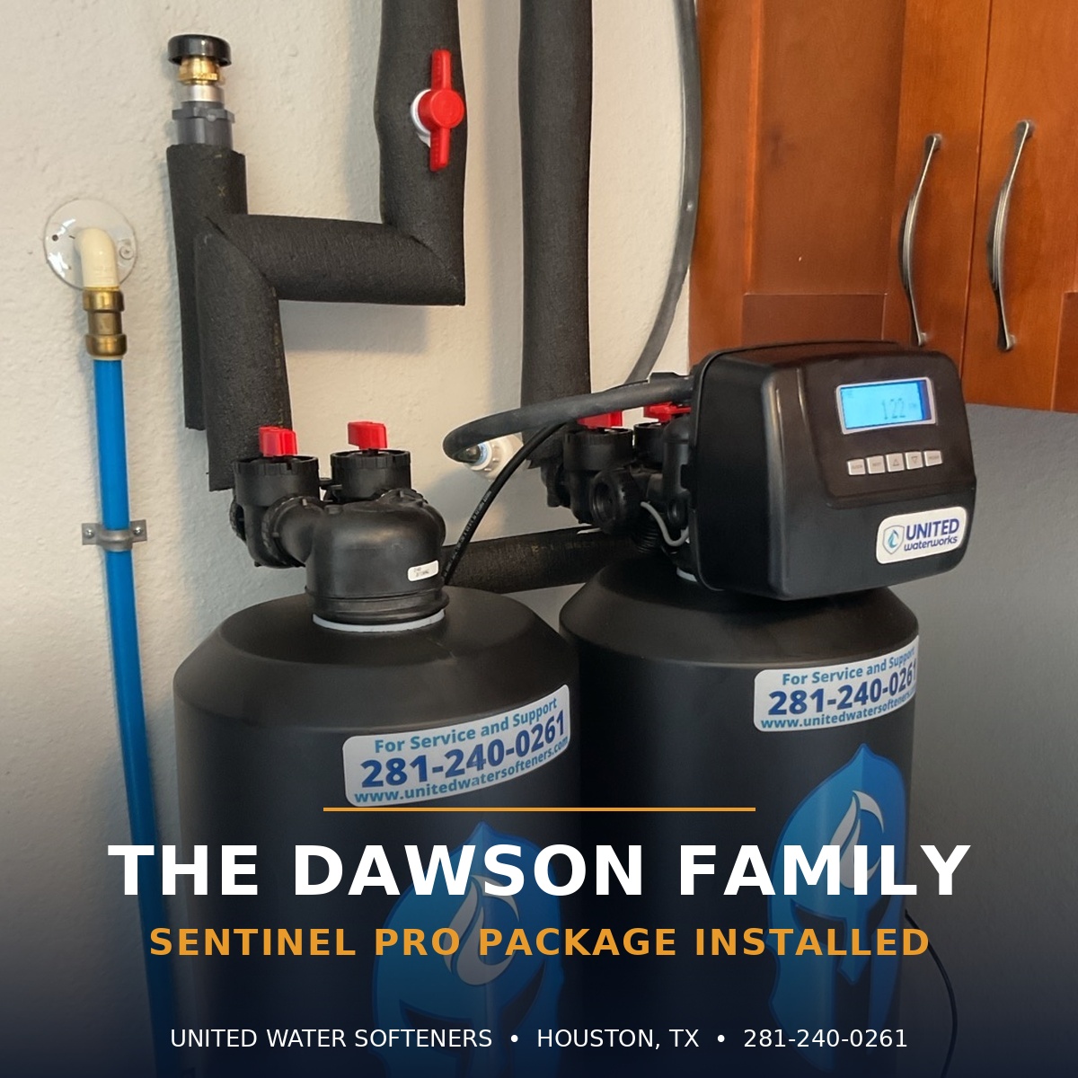 Sentinel PRO twin-tank water softener installed in Houston, TX 77035 home