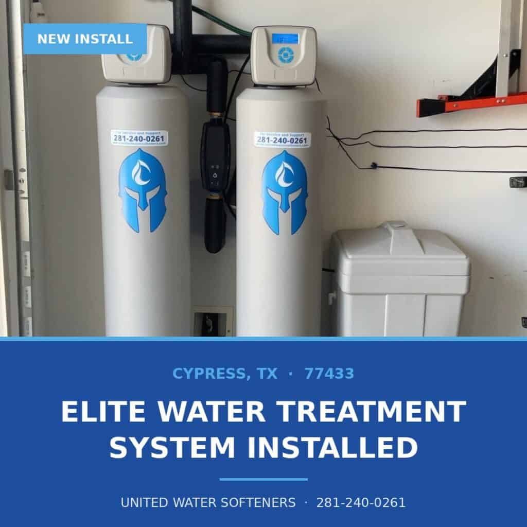 ELITE water treatment system installed by United Water Softeners in Cypress, TX 77433